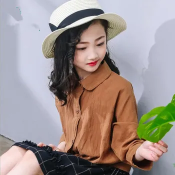 

2019 Korean style girls bow shirt fashion spring cotton girls blouse 4-9t A666
