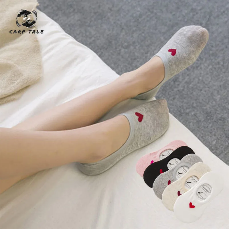 

[CARP TALE]Cute Embroidery Heart Love Envelope Cotton Korean Harajuku Fashion Peach Socks Women Beautiful Girls Funny Meias