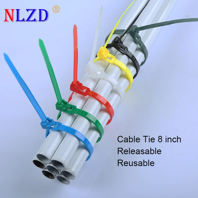

8 inch Releasable Nylon Cable ties 5*200mm 100pcs Elastic Plastic Wire Organizer colorful reusable black Zip Tie Cord Strap