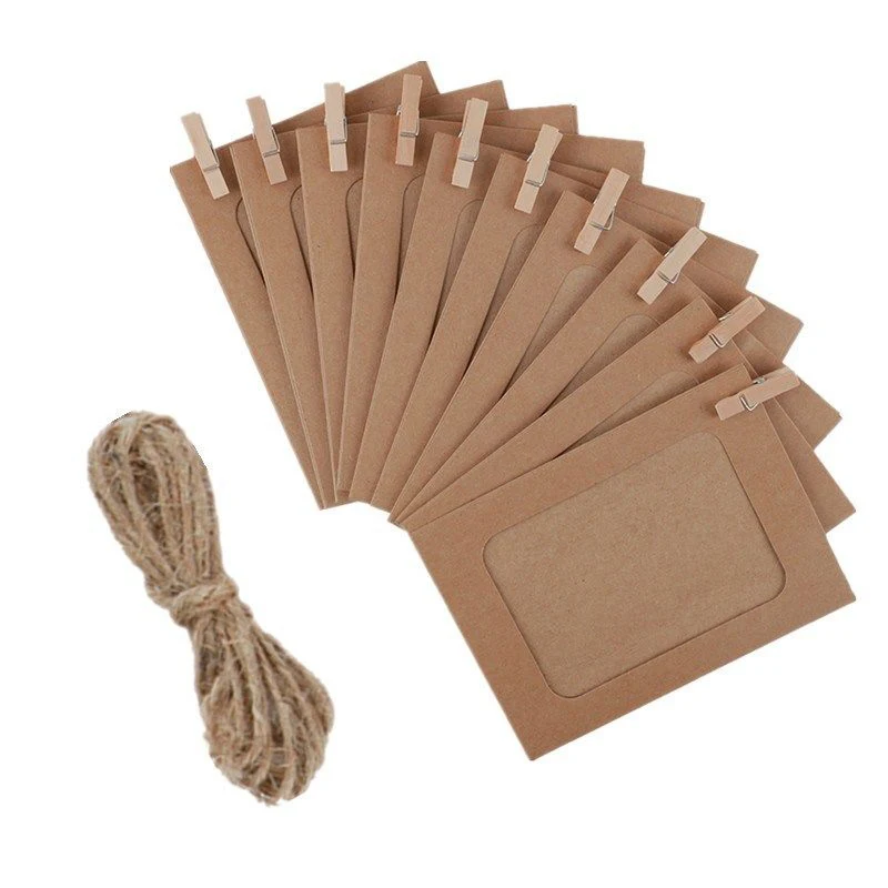 

10X Retro Paper Photo Wall Art Picture DIY Hanging Album Frame + Rope Clips