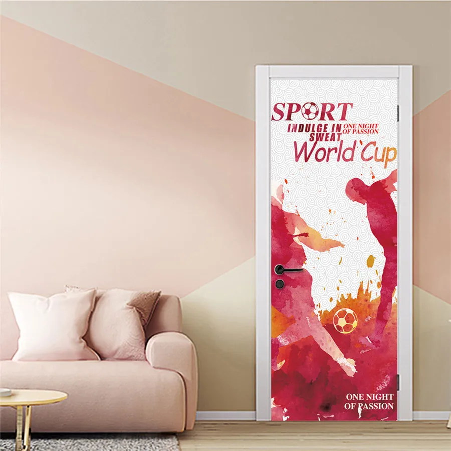 Us 16 23 42 Off 2018 New Football Match Theme Door Decoration Stickers Pvc Self Adhesive Door Mural Diy Wooden Door Renovation Decals Waterproof In