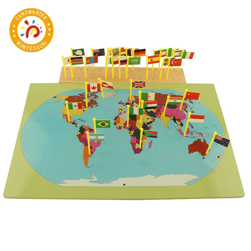  Baby Toy Montessori Flags of the World Know World Early Development Educational Wooden Toy