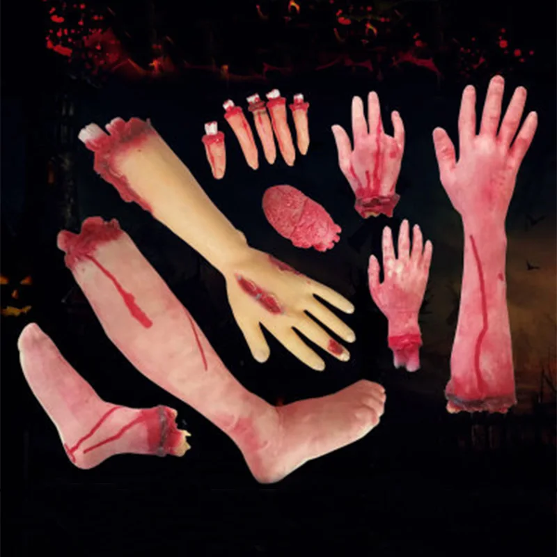 

Halloween Horror Props Bloody Hand Haunted House Party Decoration Scary Fake Hand Finger Leg Foot Brain Heart Halloween Supplies