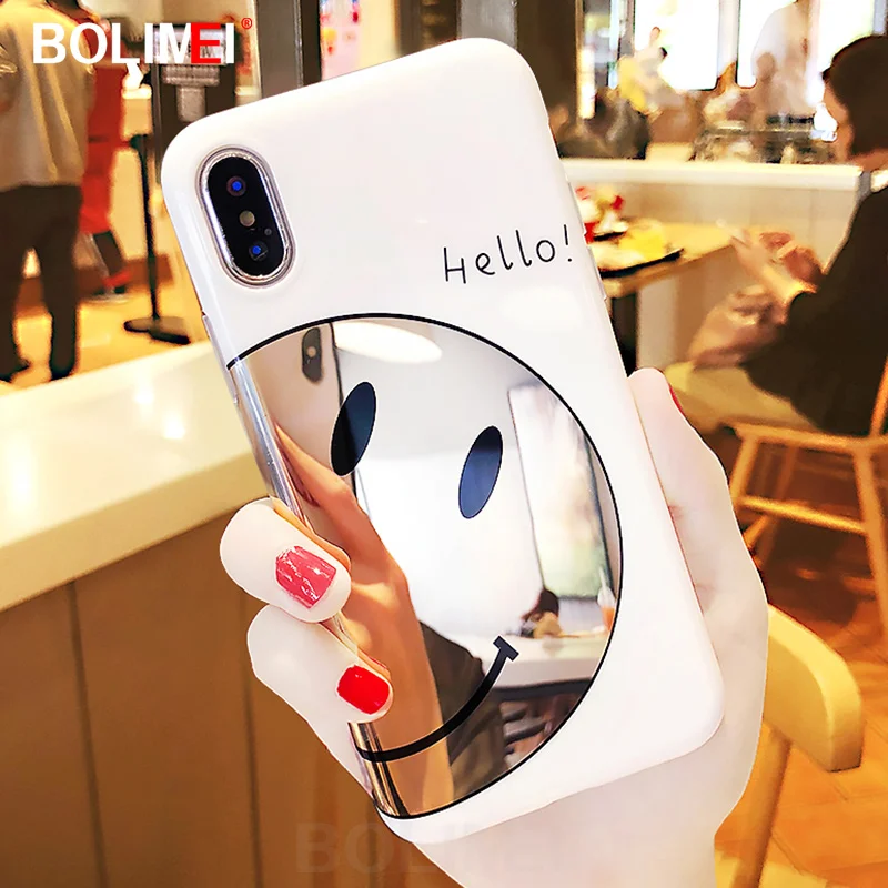 

Luxury Smiley face Mirrored Protective Case For iphone 7 8 X Case 6 6s TPU Soft Cover For iphone 6s 6 Plus 7 8 Plus Cases Capa