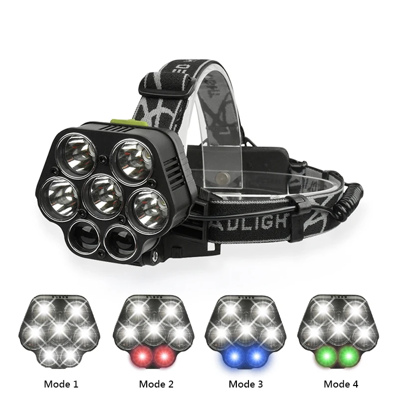 

7 led headlamp cree xml t6 usb headlight 18650 rechargeable battery flashlight forehead head lamp hunting and fishing