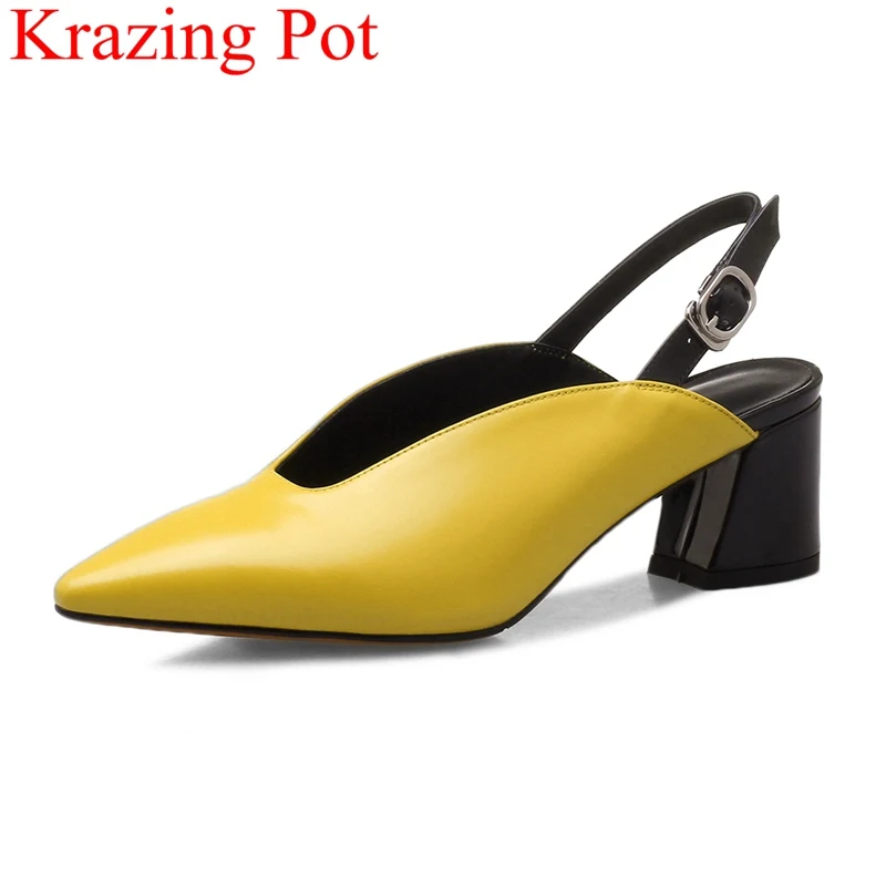 

2018 fashion pointed toe shallow square heel women sandals buckle strap elegant party shallow office lady party summer shoes L13