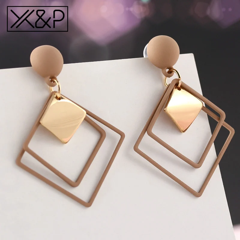 Brown 10 X& P летний корейский, геометрической формы Винтаж серьги для Для женщин моде акриловые золотые простые висячие серьги-подвески в форме ювелирные изделия - Окраска металла: Brown 10