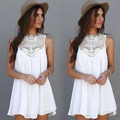 

Sexy Women Summer Sleeveless Lace Short Mini Dress Ladies Fasion Lace O-Neck Sexy Dresses Women Clothes
