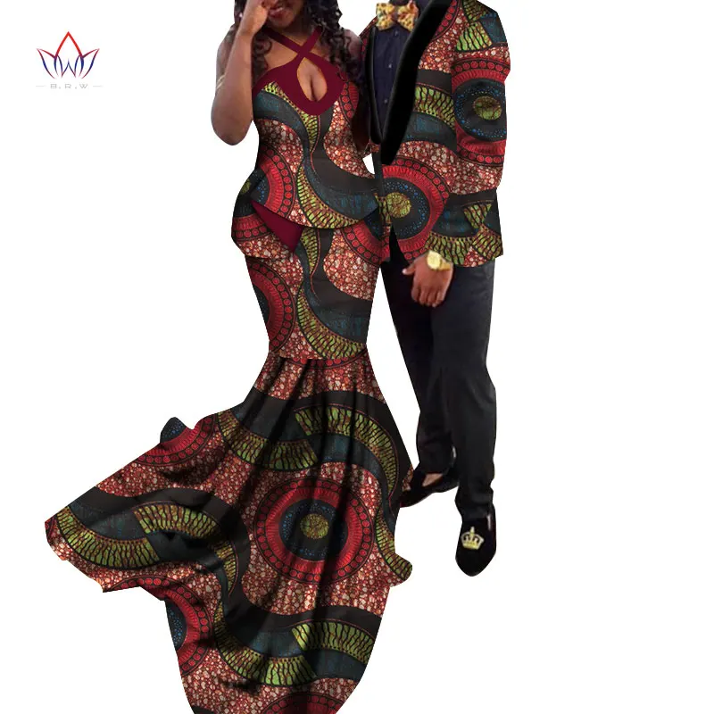 African Couple Clothes African Dresses for Women Bazin Riche Long Evening Dresses African Men Jacket Coat Clothing WYQ154