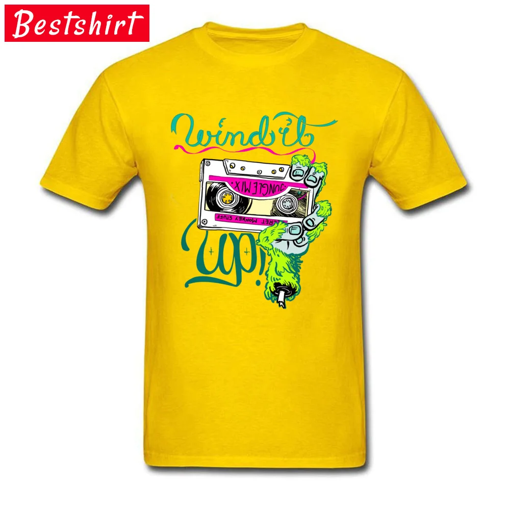 Birthday T-shirts Special Round Neck Wind it up Monkey hand All Cotton Men Tops Shirt Casual Short Sleeve T-Shirt Wind it up Monkey hand yellow