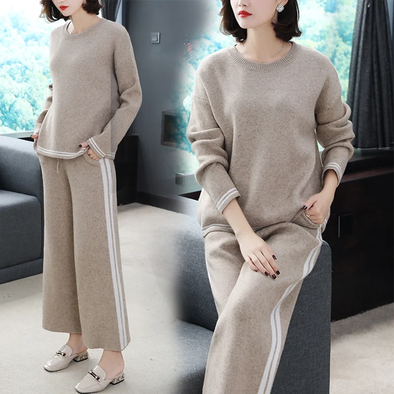 Women sweater suit and sets Casual Knitted Sweaters Pants 2PCS Winter Ladies Trousers+Jumper Tops Clothing Set | Женская одежда