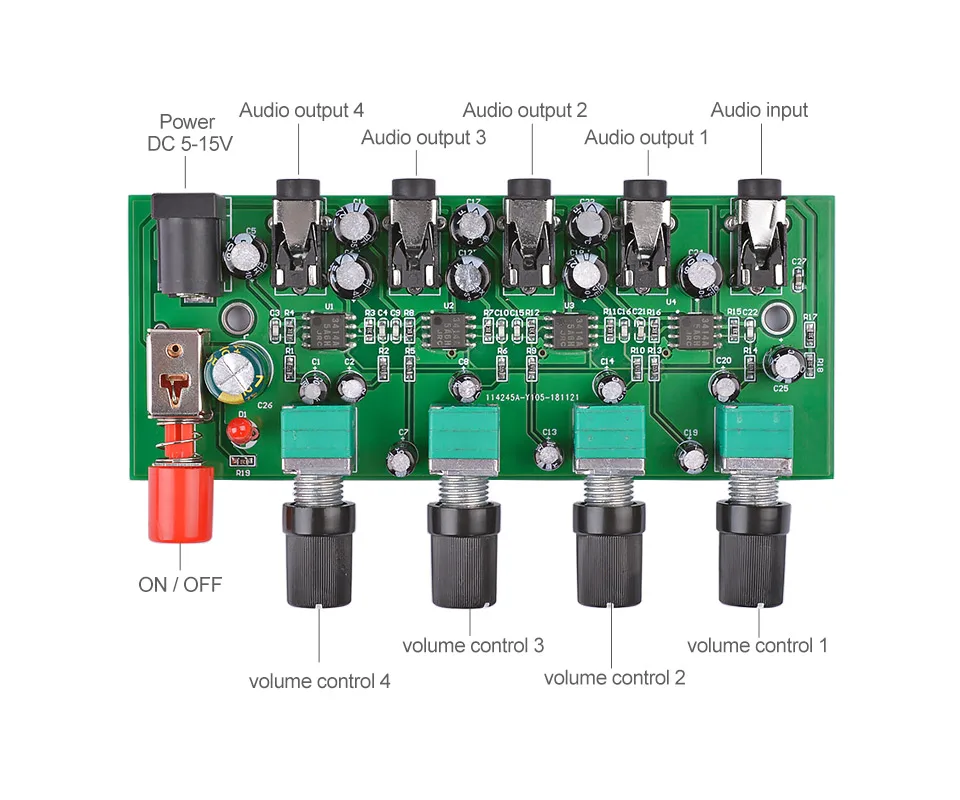 AIYIMA 1 вход 4 Выход микшер стерео аудио сигнал смешивающая плата NJM3414A функция усиления для наушников усилитель DIY DC12