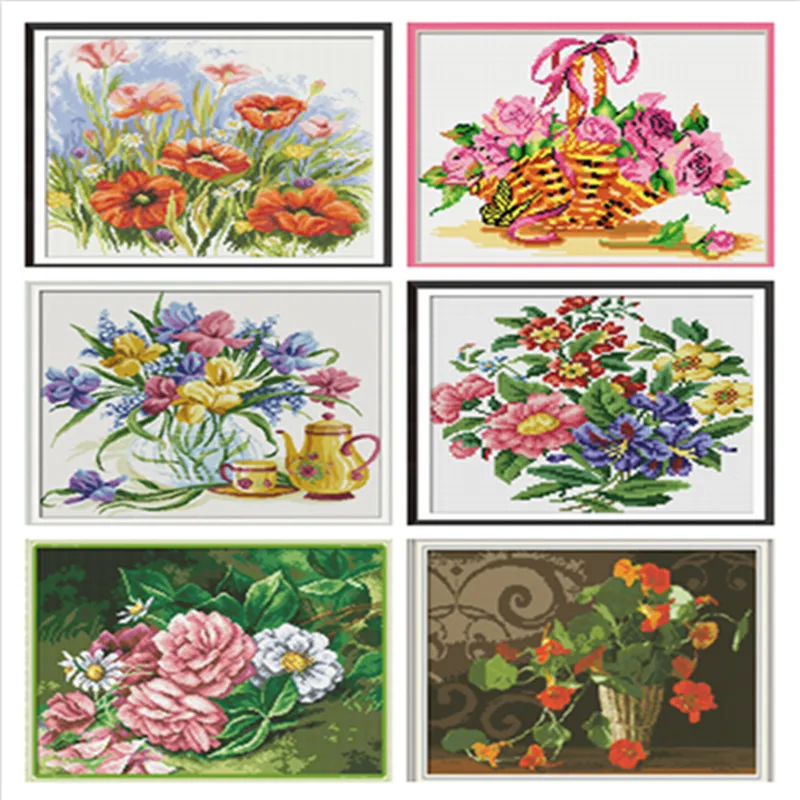 Chinese Cross Stitch Pillow Cross Stitch Flower Water Soluble Canvas printed canvas painting Joy Sunday Counted Cross Stitch Diy