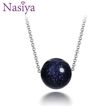 Nasiya 925 Sterling Silver Pendant Necklace For Women Fashion Jewelry Blue Sand Aventurine Stone Engagement Anniversary Gifts