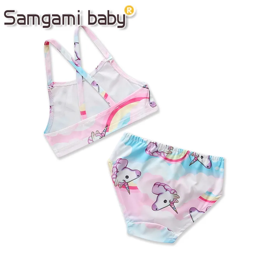 Samgami طفل جديد الصيف فتاة ملابس السباحة الكرتون يونيكورن الطباعة بيكيني ملابس الأطفال طفل الفتيات الملابس 2-6y