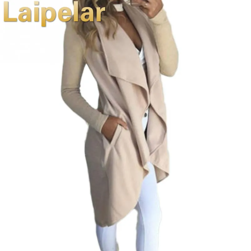 

Fashion womens casual lapel collar trech Windbreaker overcoat Duster OL Ladies Long Sleeve straight type Coat Jacket Tops