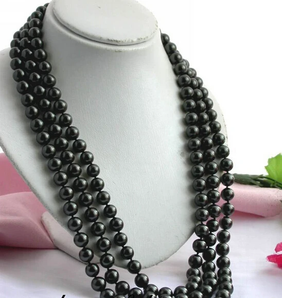 

FREE SHIPPING>>>@@ > N1797 80" 10mm round Tahitian black south sea shell pearl necklace