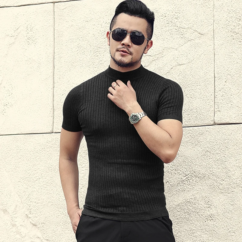 Summer Wear New Style Men's Thread Slim Casual Short Sleeve Pullovers