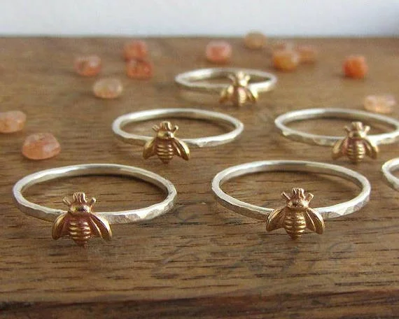 Простое и компактное посеребренное кольцо пчела Золотой молоток Ритм Группа укладки кольцо украшения на свадьбу, годовщину