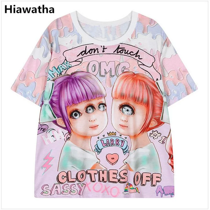 

Hiawatha Summer T Shirt Girls Printed Harajuku Short Sleeve Character O-Neck T-Shirts Casual Loose Plus Size Tops T1492