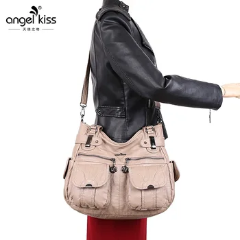

Multi Pockets Soft PU Leather Shoulder Bag Luxury Shipping Travel Crossbody Bags European Style Solid Tote Bags