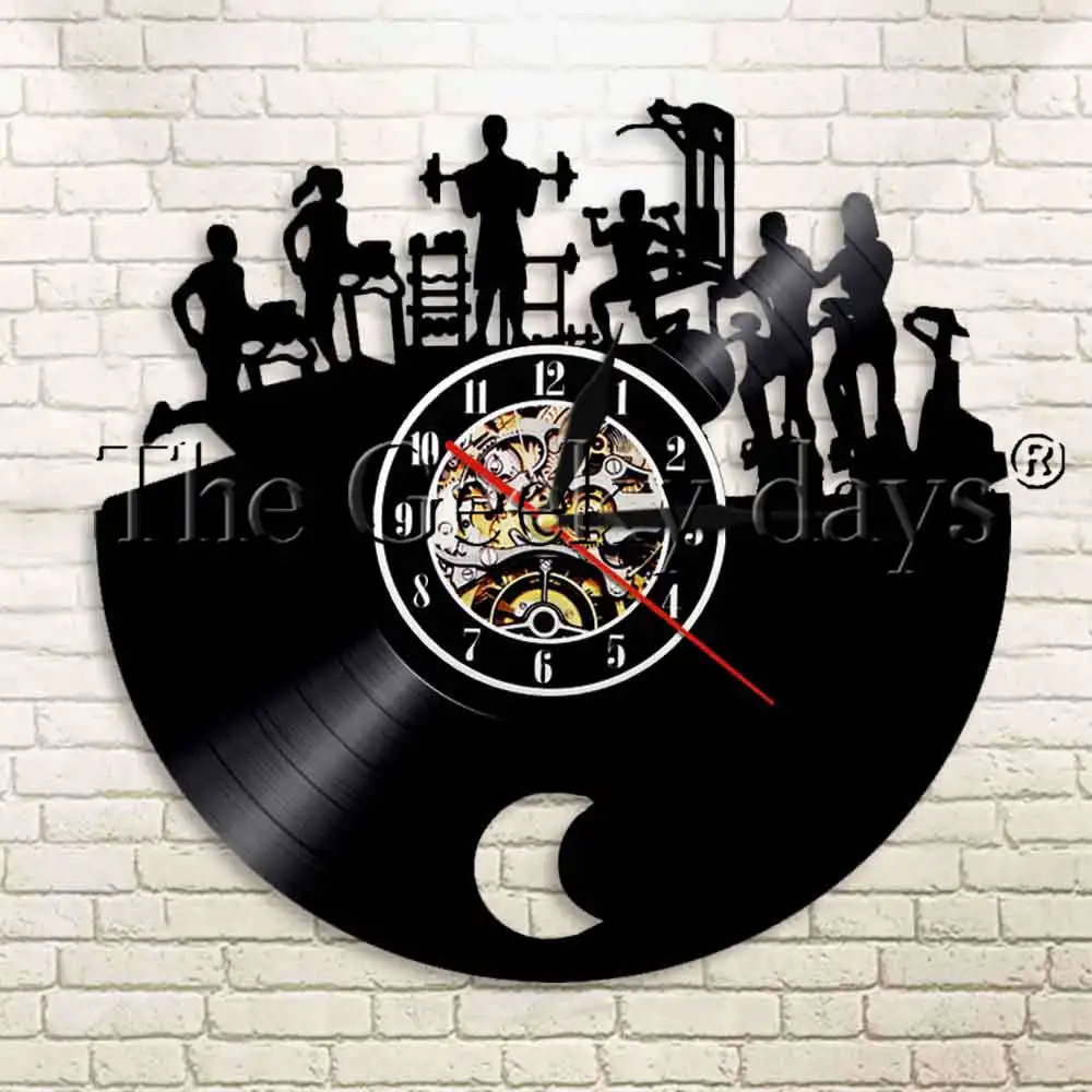 1Piece Gym Room Fitness Equipment Vinyl Record Wall Clock Bodybuilding