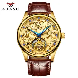Топ люксовый бренд Китайский ветер Дракон лошадь элемент мужские часы, Автоматическая Машина core водостойкие мужские часы, натуральная кожа