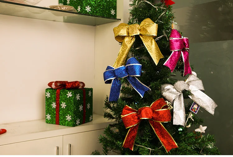 Рождественское украшение бант украшения Рождественские изделия 25 см блестящая елка лента подвеска Natal Noeud Papillon бант Декор