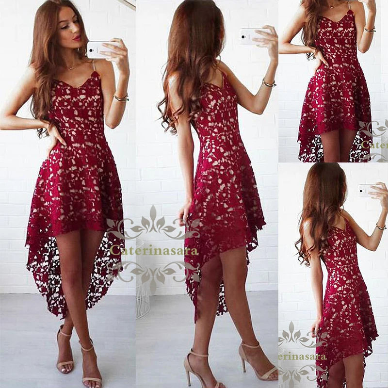

A Line Fit & Flare Asymmetrical Polyester High Low Cocktail Party / Prom Dress Spaghetti Straps Fashionable Designer