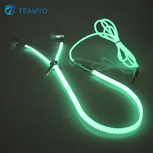 Teamyo Metal Zipper Luminous Earphone Glowing Music Stereo Headset With Mic Night Lighting Handsfree For iPhone Samsung Xiaomi