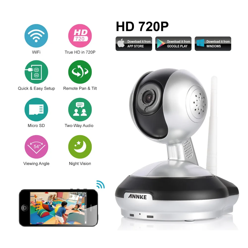 

ANNKE 720P Intelligent Baby Monitor Smart Wireless IP PT Camera Two-way Audio P2P Smart IR Motion Detection Video Camera H.264