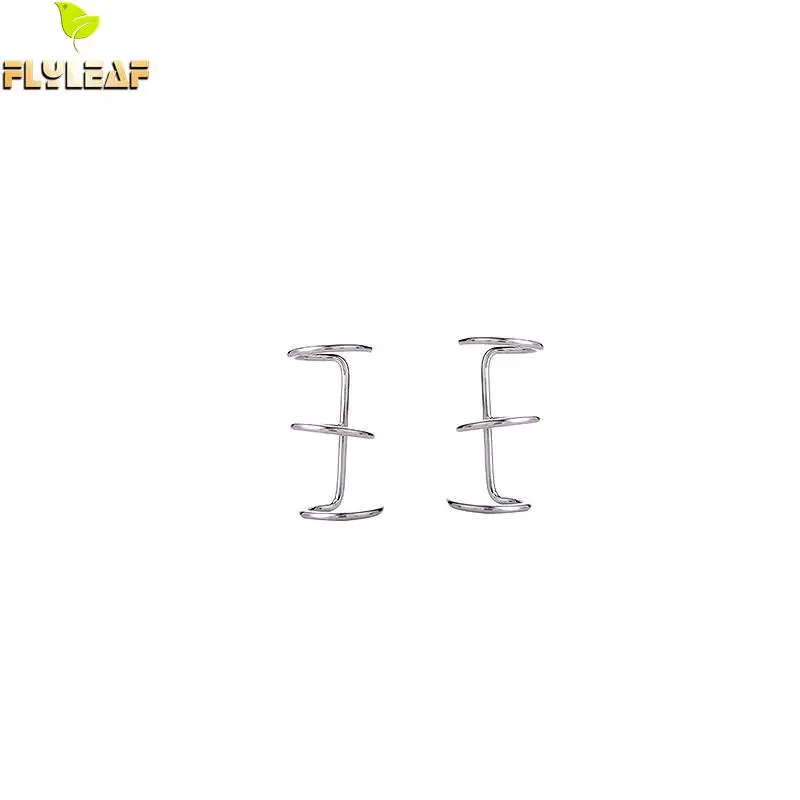 

Flyleaf Three Layer Real 925 Sterling Silver No Ear Hole Clip On Earrings For Women Simple Earings Fashion Jewelry High Quality