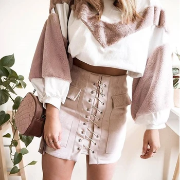 

2019 Summer Women Sexy Skirts Lace Up Bodycon Bandage Pencil Short Mini Skirts Double Fake Pocket