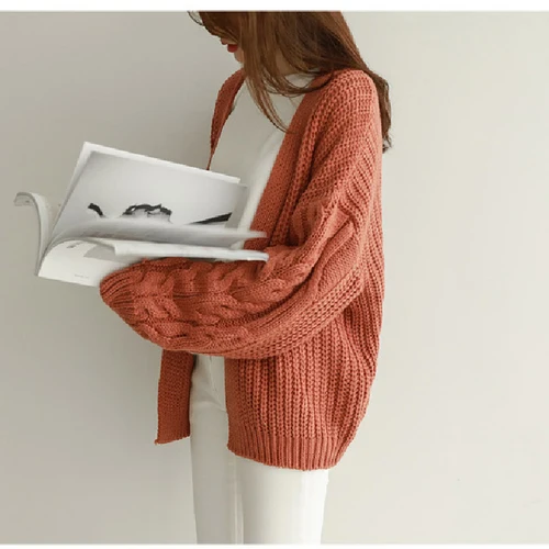 

Fall 2019 Lazy oaf Coarse Knitted Hemp Flowers Cardigan Womens Loose Short Cardigan Long Sleeve