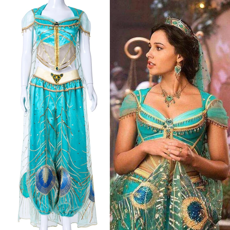 

Custom Made 2019 New Movie Aladdin Jasmine Princess Embroidery Cosplay Costume For Adult Women Girls Halloween Party Costume