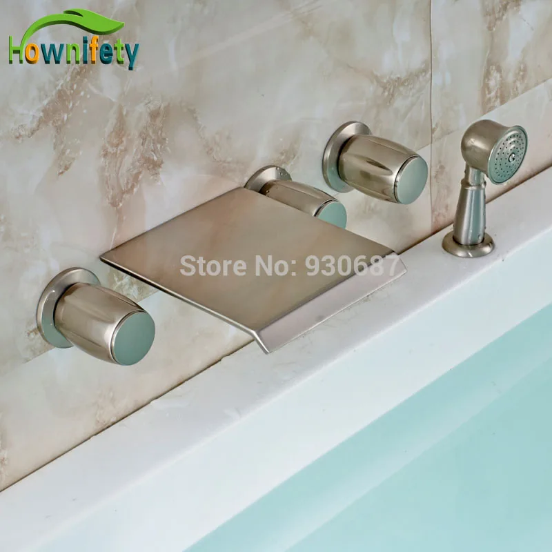 Brushed Nickel Bath 5pcs Tub Faucet Wall Mounted Three Handles