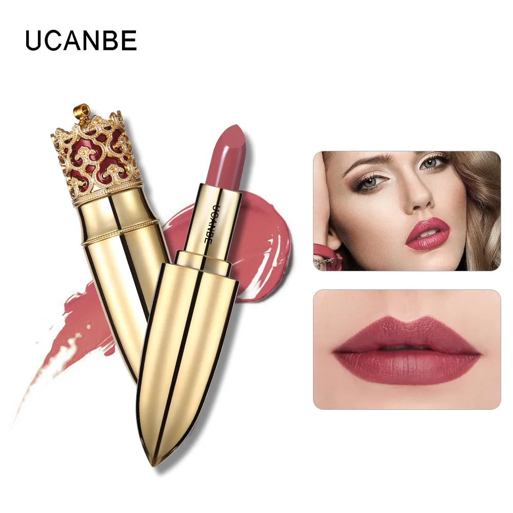 

UCANBE 4Color Gold Crown Velvet Matte Lipstick Makeup Luxury Nude Lasting Waterproof Pigment Lips Stick Brown Lipstick TSLM2