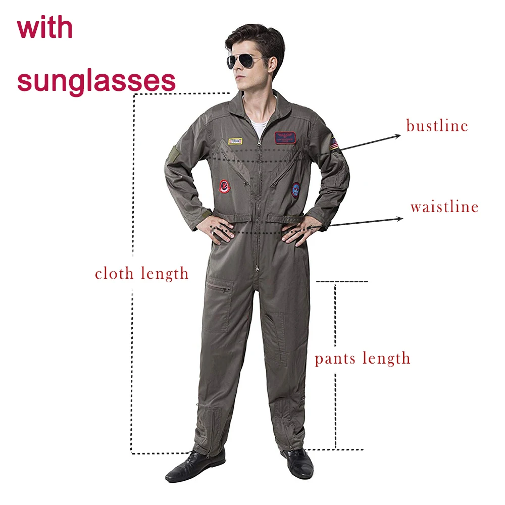 Men/'s Green Aviator Pilot Jumpsuit Adult Costume