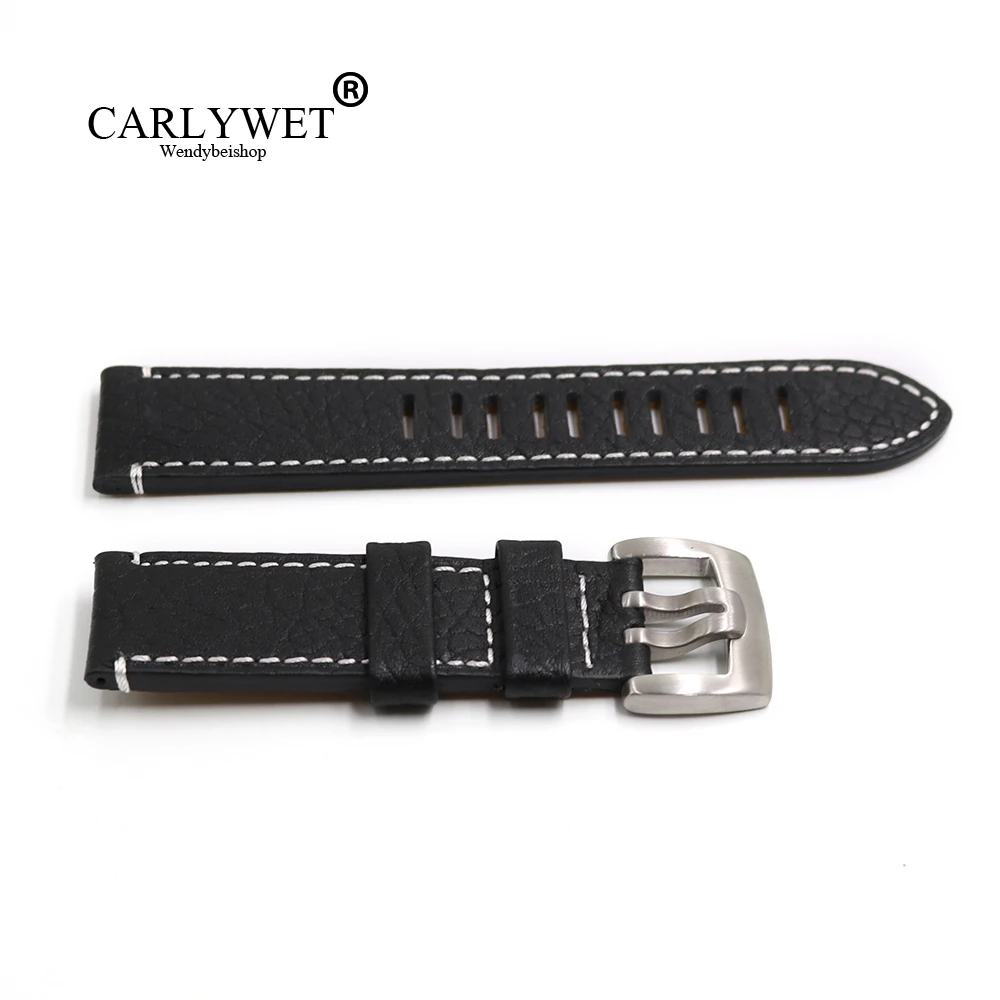 CARLYWET 23mm Wholesale Real Leather Black Handmade Thick Vintage Wrist Watch Band Strap Belt ...
