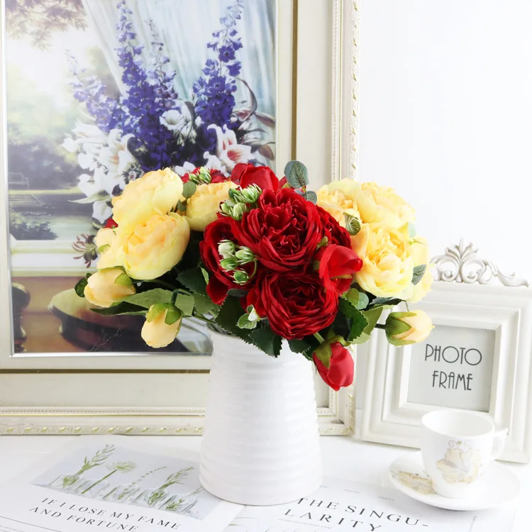 1 Bundle Silk Peony Artificial Flowers Bouquet For Home Decoration And Wedding Party