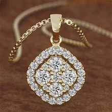 Collier en argent s925 avec pendentif en diamant de 2 carats, carré, couleur or 14K, calcédoine, Bizuteria, bijoux pour femmes, chaîne, joyas