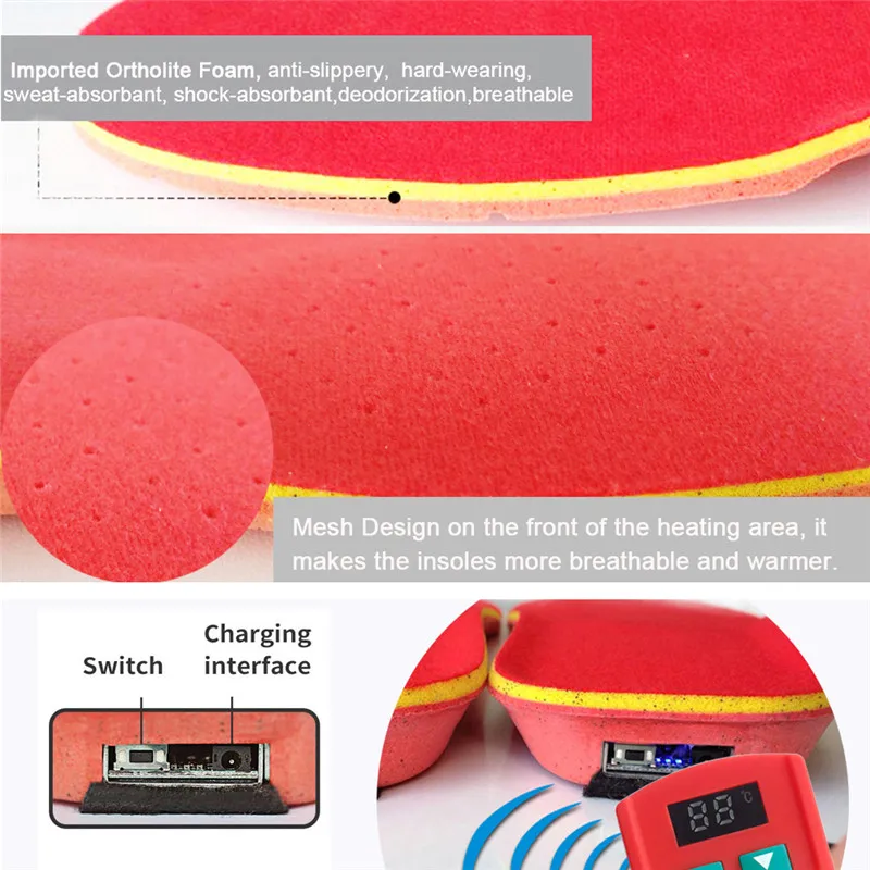 2300mAh Electric Insoles with Remote Control Breathable Smart USB Charging Warm Foot Winter Outdoor Thermal Insoles for Women