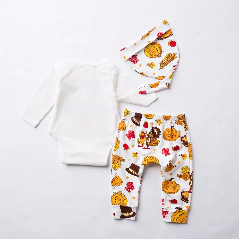 2016 Autumn Baby Boy Clothes Set My First Thanksgiving Romper+Trousers+Hat 3pcs Outfit Suit Newborn Toddler Girls Clothing Set-3