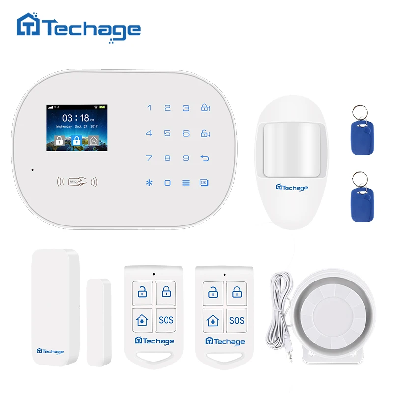 

Techage S6 GSM GPRS PSTN Home Security Alarm System PIR Motion Detector Wired Siren Smart Sensor Wireless Alarm System Kit