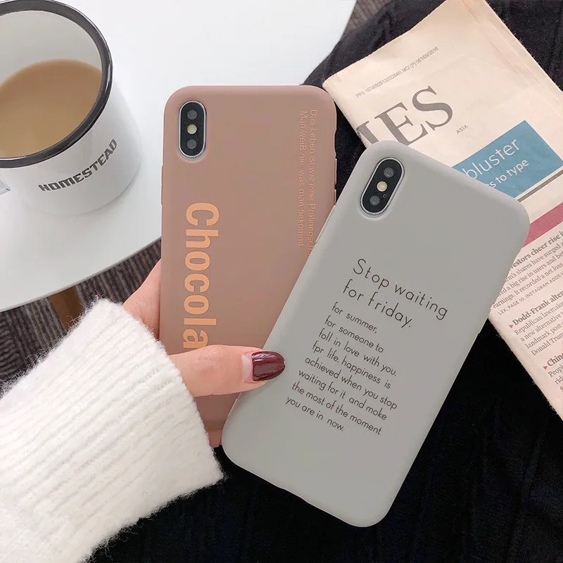 

Art Letter Solid color Korean Phone Case For iPhone 7 7 Puls 6 6S 7 8 Puls X XR XS Max Cases Retro Soft Silicon Cover Coque