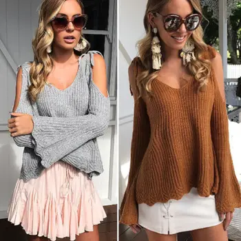 

New Casual Loose Long Sleeve Sweater Womens V-neck Knitwear Pullover Jumper Tops Size S-XL