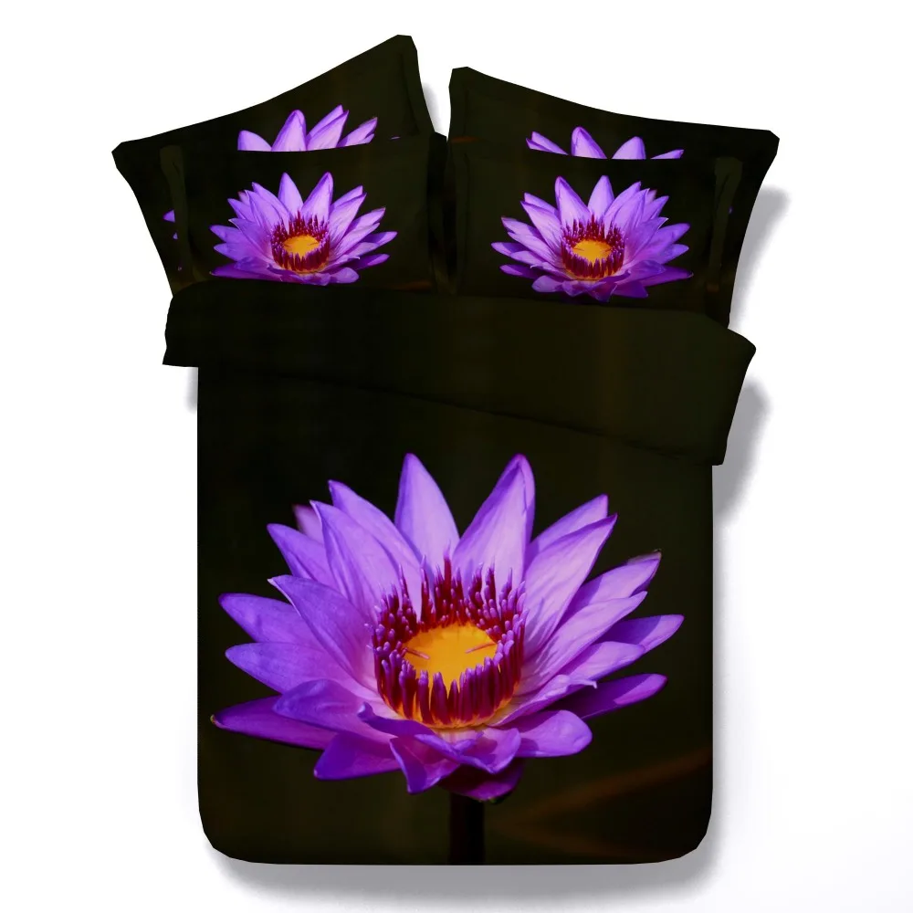 

Purple flowers bedding set princess girls bed linens queen twin king sizes duvet quilt cover 3/4 pieces black bed spreads 500tc