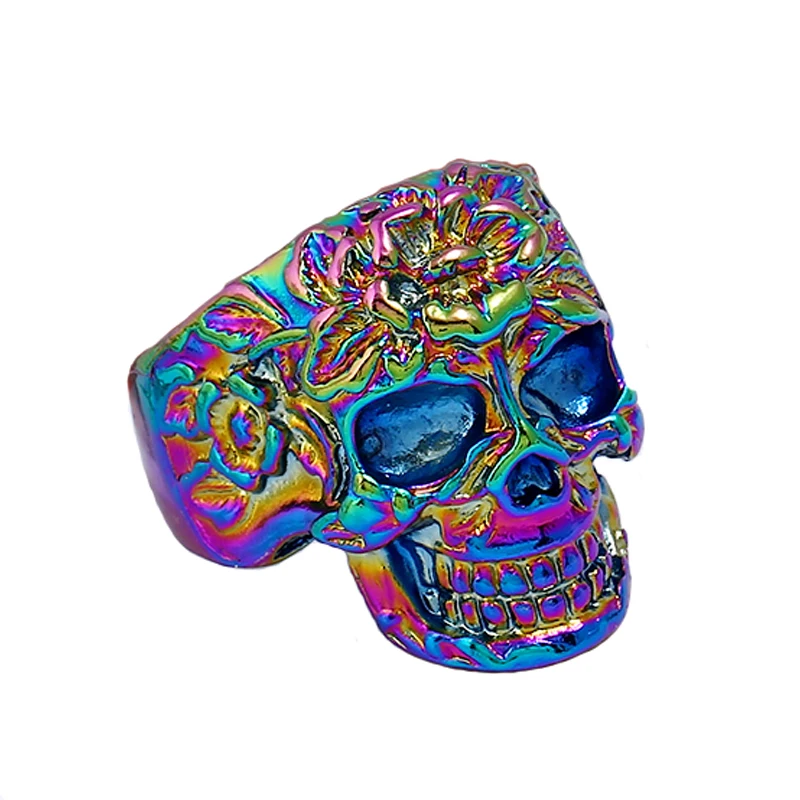 

New fashion gold silver colorful men's stainless steel punk style gothic ring skull ring attractive skull ring