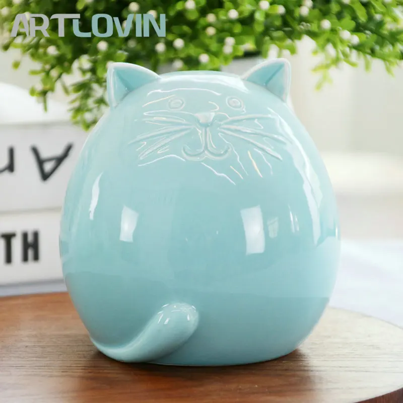 Милые Керамика Миниатюрный кот зеленый фигурки Винтаж Home Decor украшения Maison