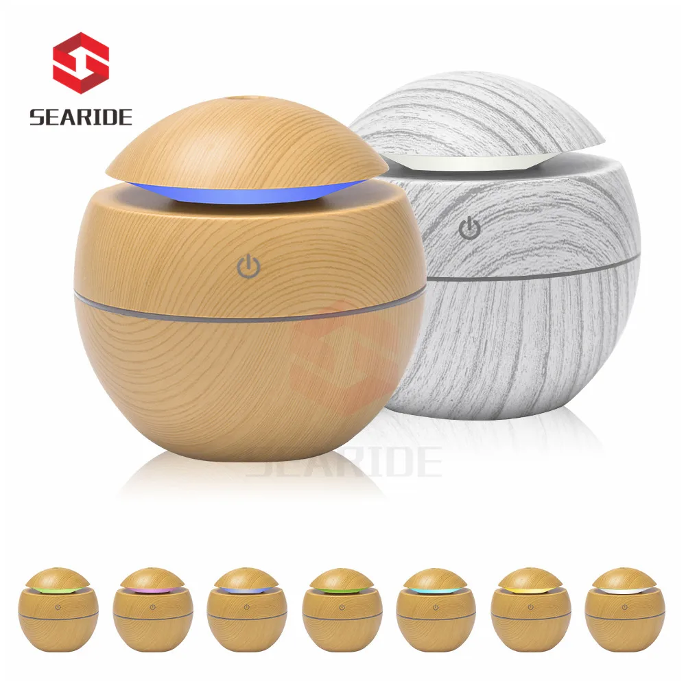 

130ml Mini Air Humidifier Ultrasonic USB Wood Grain Essential Oil Diffuser Household Aroma Diffuser Aromatherapy Mist Maker LED